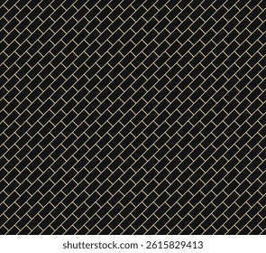 Diagonal Gold Brick Pattern. Elegant Seamless Brick Wall-Inspired Geometric Pattern with Golden Lines on Classic Black Background