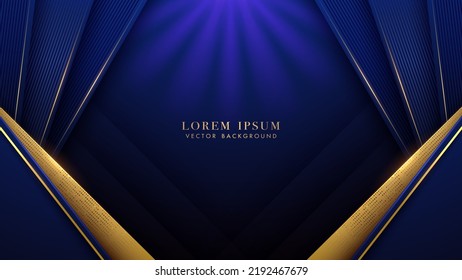 Diagonal golden and blue lines on dark blue luxury background. Elegant style design template concept. Vector illustration