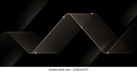 diagonal golden line glass cube on black background, illustration of website banner, poster sign corporate business, social media post, billboard agency advertising media, motion video, animation wave