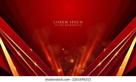 Diagonal golden line with shiny dots, glitter light effect element and bokeh decoration on red background. Luxury style vector background