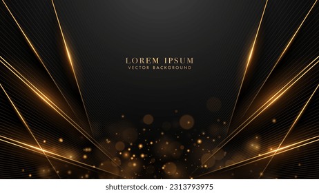 Diagonal golden lines with shiny dots effects and bokeh element decoration on black background. Luxury style vector design