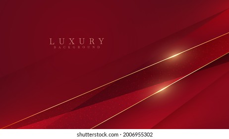 Diagonal golden lines sparkle on red luxury background, cover design modern concept, vector illustration.