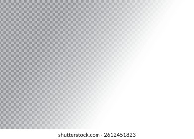 Diagonal gradient panel. Transparent fade square. Light angled shading. Vector checker background.