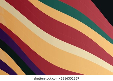 Diagonal gradient stripes in warm reds, oranges, and purples on dark background, tones
