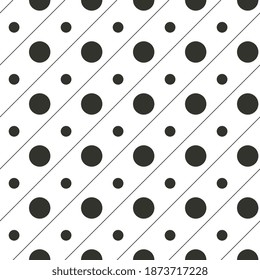 Diagonal gray lines and polka dots on a white background, vector illustration. Seamless pattern for the surface.