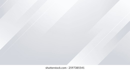 Diagonal grey gradient lines background. Abstract silver stripes wallpaper. Abstract gray tech backdrop. Oblique gris texture for graphic design, poster, banner, flyer, brochure, presentation. Vector