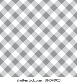 Diagonal grey seamless table cloth with plaid gingham picnic pattern.