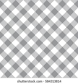 Diagonal grey seamless table cloth with plaid gingham picnic pattern.