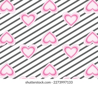 diagonal grey stripes with multi colored hearts print