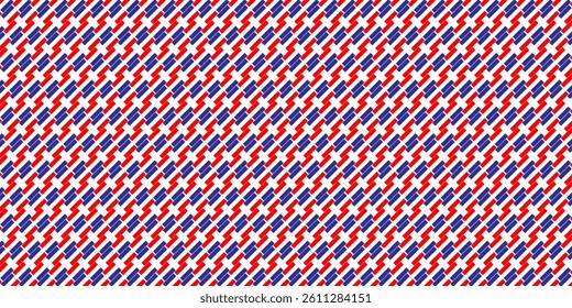 Diagonal Grid Pattern  Interlocking Red and  Blue Rectangles on White