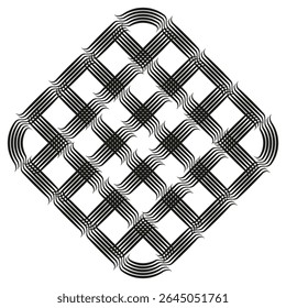 Estrutura de grade diagonal. Padrão de tecido abstrato. Elemento óptico preto. Forma de malha vetorial.