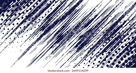 Diagonal grunge brush stroke abstract background with dark navy and white color contrast. High-resolution texture with dynamic paint lines