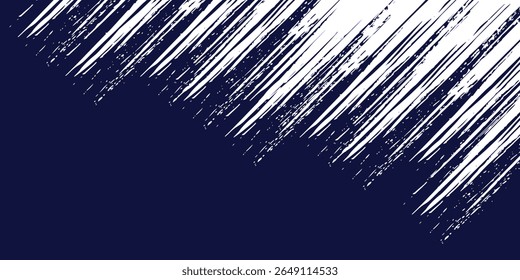 Diagonal grunge brush stroke abstract background with dark navy and white color contrast. High-resolution texture with dynamic paint lines