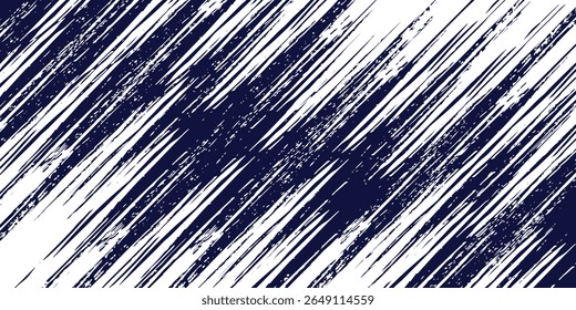 Diagonal grunge brush stroke abstract background with dark navy and white color contrast. High-resolution texture with dynamic paint lines