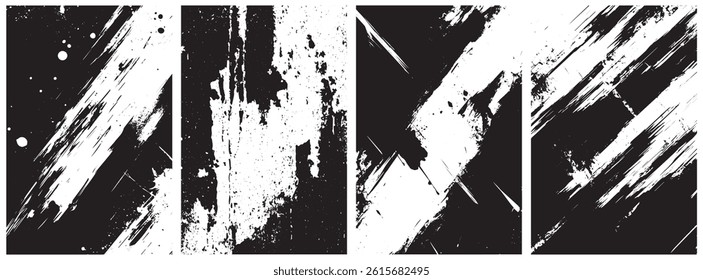 Diagonal Grunge Brush Stroke and Splatter Texture Pack in Black and White
