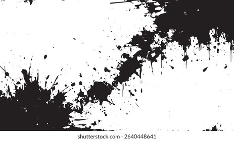 Diagonal Grunge Ink Splatter Background, Black Drip and Blotch Texture on White