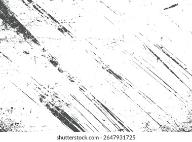 Diagonal grunge scratch texture with rough scrape lines and scattered debris. Industrial distressed vector overlay.
