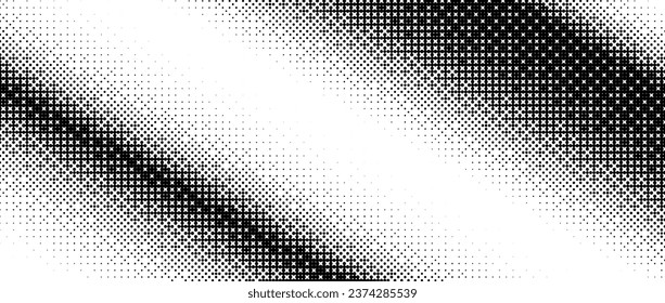 Diagonal halftone bitmap texture. Dotted gradient pattern background. Abstract 8 bit faded pop art wallpaper. Vanishing pixelated spotted design backdrop for banner, poster, flyer, cover. Vector