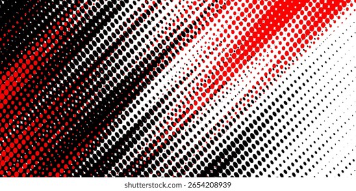 Diagonal Halftone Dot Pattern Background in Red, Black, and White