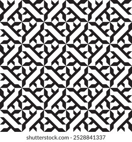 Diagonal hexagonal black and white crossed curve lines grid. Vector square seamless geometric pattern or texture.