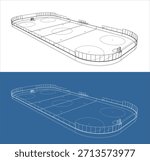 Diagonal High Angle Perspective of Ice Hockey Rink Wireframe Design