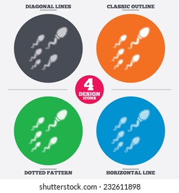 Diagonal and horizontal lines, classic outline, dotted texture. Sperm sign icon. Fertilization or insemination symbol. Race. Pattern circles. Vector