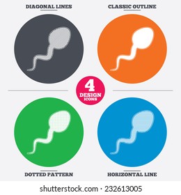 Diagonal and horizontal lines, classic outline, dotted texture. Sperm sign icon. Fertilization or insemination symbol. Pattern circles. Vector