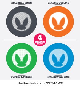 Diagonal and horizontal lines, classic outline, dotted texture. No animals testing sign icon. Not tested symbol. Pattern circles. Vector