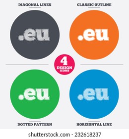 Diagonal and horizontal lines, classic outline, dotted texture. Domain EU sign icon. Top-level internet domain symbol. Pattern circles. Vector