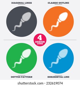 Diagonal and horizontal lines, classic outline, dotted texture. Sperm sign icon. Fertilization or insemination symbol. Pattern circles. Vector