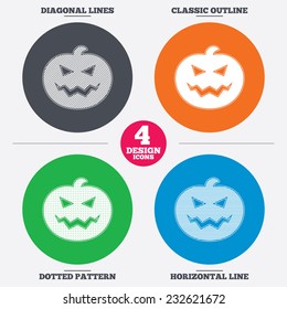 Diagonal and horizontal lines, classic outline, dotted texture. Halloween pumpkin sign icon. Halloween party symbol. Pattern circles. Vector