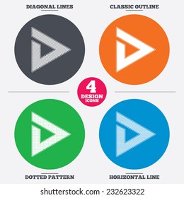 Diagonal and horizontal lines, classic outline, dotted texture. Arrow sign icon. Next button. Navigation symbol. Pattern circles. Vector