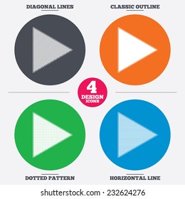 Diagonal and horizontal lines, classic outline, dotted texture. Arrow sign icon. Next button. Navigation symbol. Pattern circles. Vector