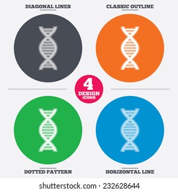 Diagonal and horizontal lines, classic outline, dotted texture. DNA sign icon. Deoxyribonucleic acid symbol. Pattern circles. Vector