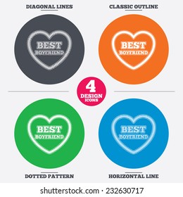 Diagonal and horizontal lines, classic outline, dotted texture. Best boyfriend sign icon. Heart love symbol. Pattern circles. Vector