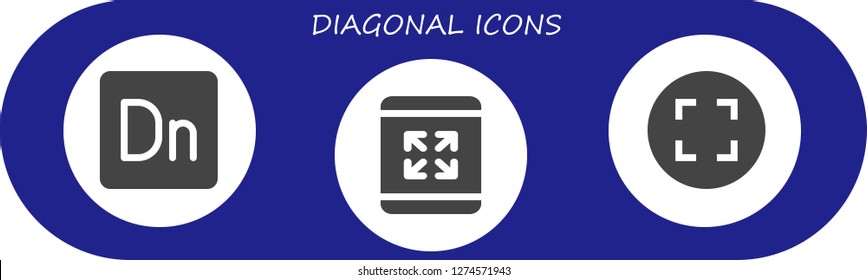  diagonal icon set. 3 filled diagonal icons. Simple modern icons about  - Dimension, Maximize