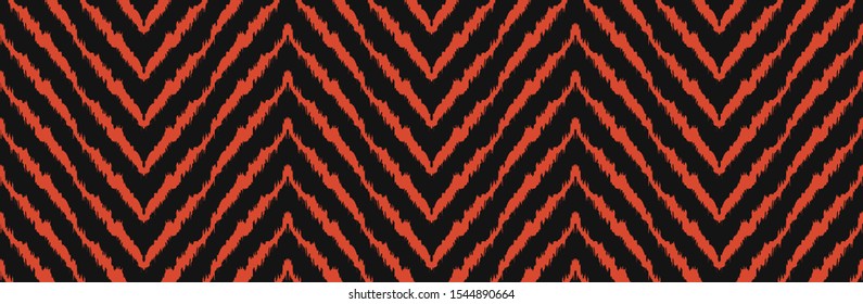 Diagonal ikat stripes. Zigzag pattern seamless. Geometric chevron abstract illustration, wallpaper. Tribal ethnic vector texture. Aztec style. Folk embroidery. Indian, Scandinavian,  African rug.