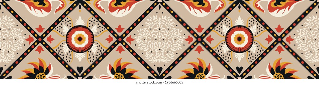 Diagonal ikat stripes. Zigzag pattern seamless. Geometric chevron abstract illustration, wallpaper. Tribal ethnic vector texture. Aztec style. Folk embroidery. Indian, Scandinavian,  African rug.