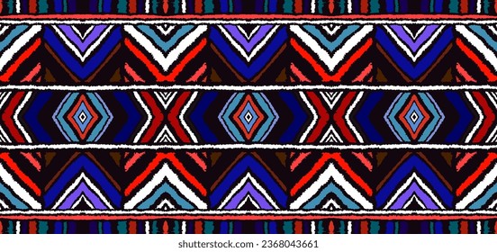 Diagonal ikat stripes. Zigzag pattern seamless. Geometric chevron abstract illustration, wallpaper. Tribal ethnic vector texture. Aztec style. Folk embroidery. Indian, Scandinavian, African rug.