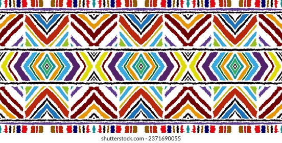 Diagonal ikat stripes. Zigzag pattern seamless. Geometric chevron abstract illustration, wallpaper. Tribal ethnic vector texture. Aztec style. Folk embroidery. Indian, Scandinavian, African rug.