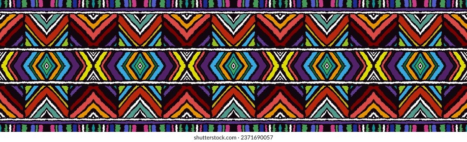 Diagonal ikat stripes. Zigzag pattern seamless. Geometric chevron abstract illustration, wallpaper. Tribal ethnic vector texture. Aztec style. Folk embroidery. Indian, Scandinavian, African rug.