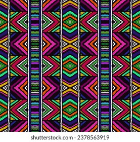 Diagonal ikat stripes. Zigzag pattern seamless. Geometric chevron abstract illustration, wallpaper. Tribal ethnic vector texture. Aztec style. Folk embroidery. Indian, Scandinavian, African rug.