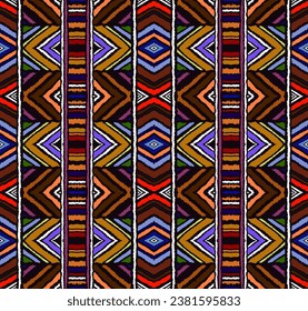 Diagonal ikat stripes. Zigzag pattern seamless. Geometric chevron abstract illustration, wallpaper. Tribal ethnic vector texture. Aztec style. Folk embroidery. Indian, Scandinavian, African rug.