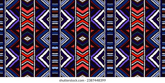Diagonal ikat stripes. Zigzag pattern seamless. Geometric chevron abstract illustration, wallpaper. Tribal ethnic vector texture. Aztec style. Folk embroidery. Indian, Scandinavian, African rug.