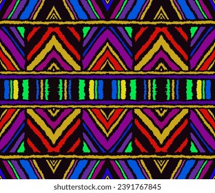 Bandes d'ikat diagonales. Motif zigzag harmonieux. Illustration abstraite chevron géométrique, fond d'écran. Texture vectorielle ethnique tribale. Style aztèque. Broderie folk. indien, scandinave, tapis africain.