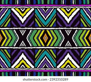 Diagonal ikat stripes. Zigzag pattern seamless. Geometric chevron abstract illustration, wallpaper. Tribal ethnic vector texture. Aztec style. Folk embroidery. Indian, Scandinavian, African rug.