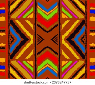 Bandes d'ikat diagonales. Motif zigzag harmonieux. Illustration abstraite chevron géométrique, fond d'écran. Texture vectorielle ethnique tribale. Style aztèque. Broderie folk. indien, scandinave, tapis africain.