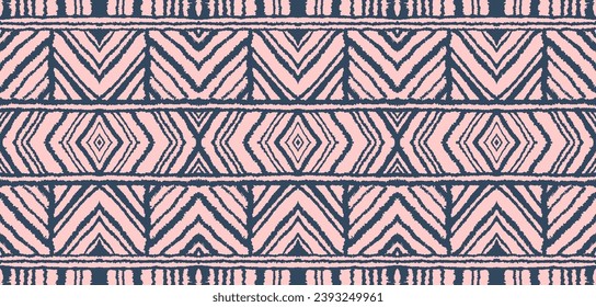 Diagonal ikat stripes. Zigzag pattern seamless. Geometric chevron abstract illustration, wallpaper. Tribal ethnic vector texture. Aztec style. Folk embroidery. Indian, Scandinavian, African rug.