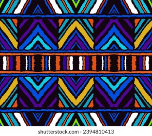 Diagonal ikat stripes. Zigzag pattern seamless. Geometric chevron abstract illustration, wallpaper. Tribal ethnic vector texture. Aztec style. Folk embroidery. Indian, Scandinavian, African rug.