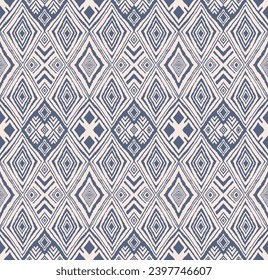 Diagonal ikat stripes. Zigzag pattern seamless. Geometric chevron abstract illustration, wallpaper. Tribal ethnic vector texture. Aztec style. Folk embroidery. Indian, Scandinavian, African rug.